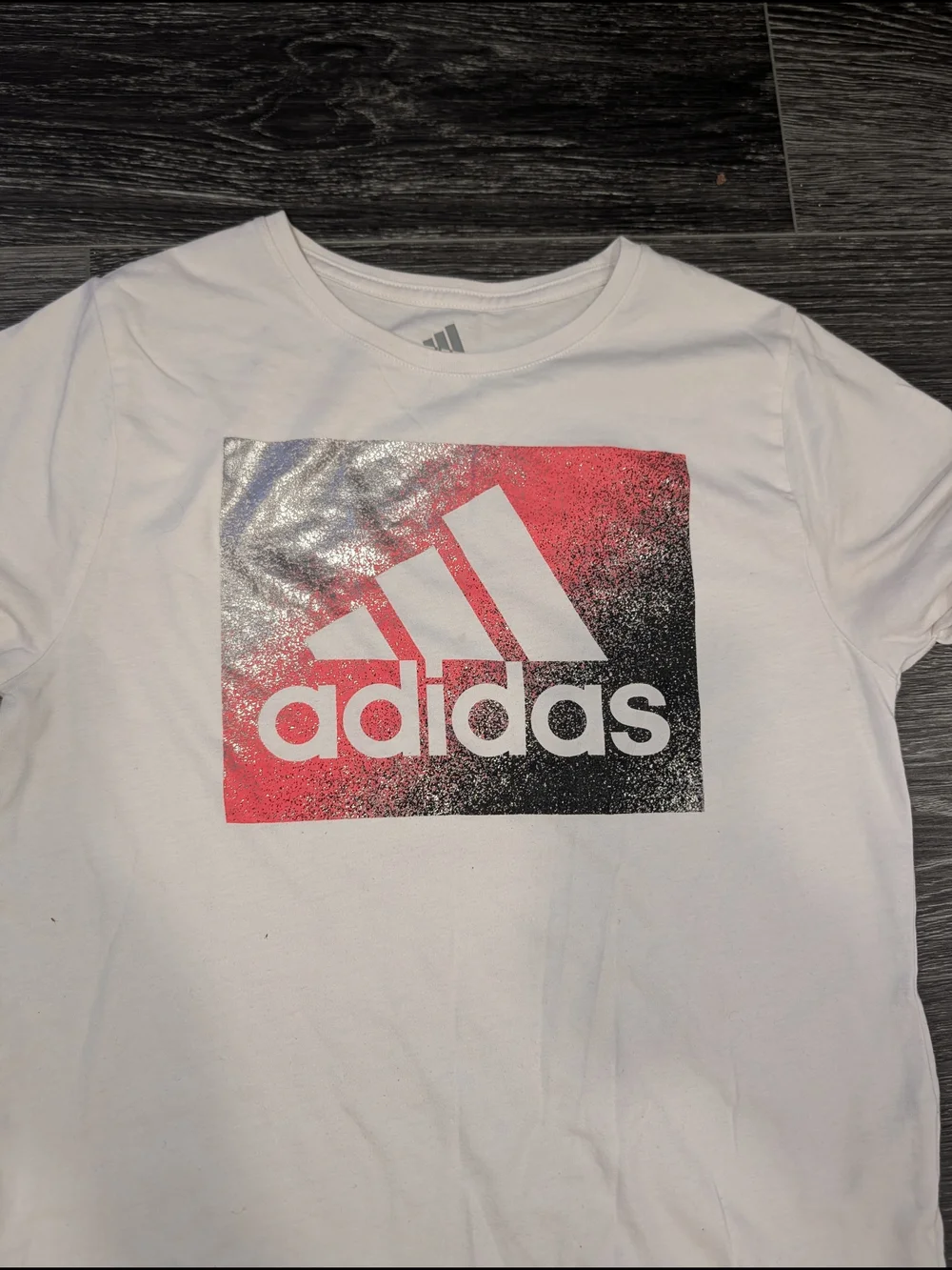 Adidas Kids' White Logo Tee with Pink and Black Graphic